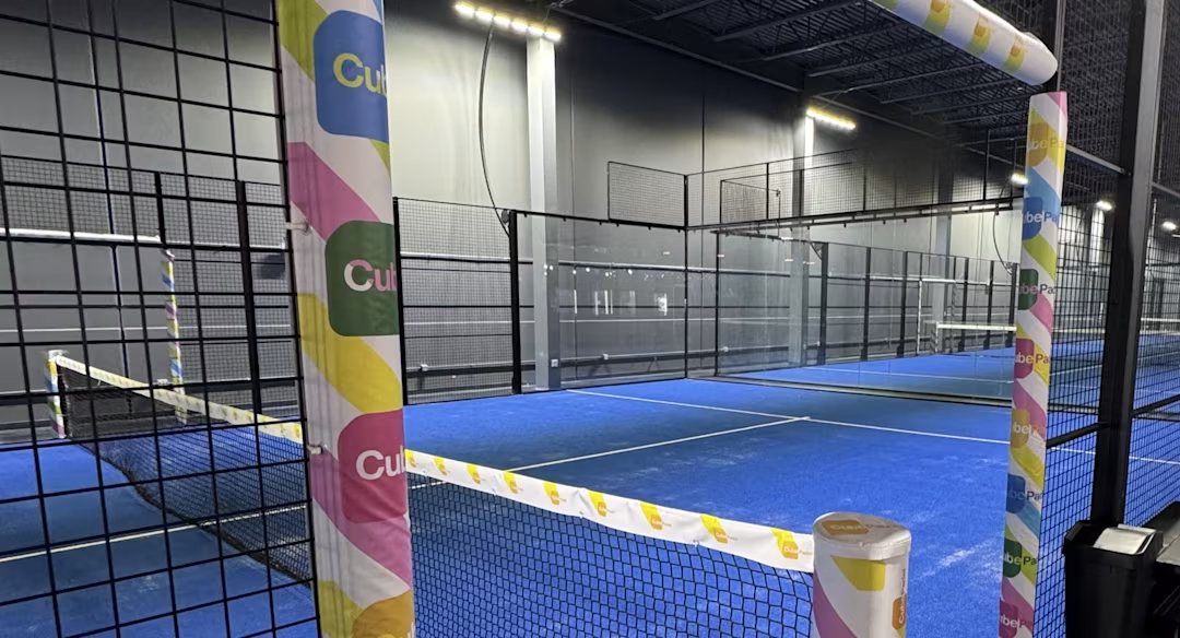 Padel court net detail at Cube Chicago Padel in Chicago
